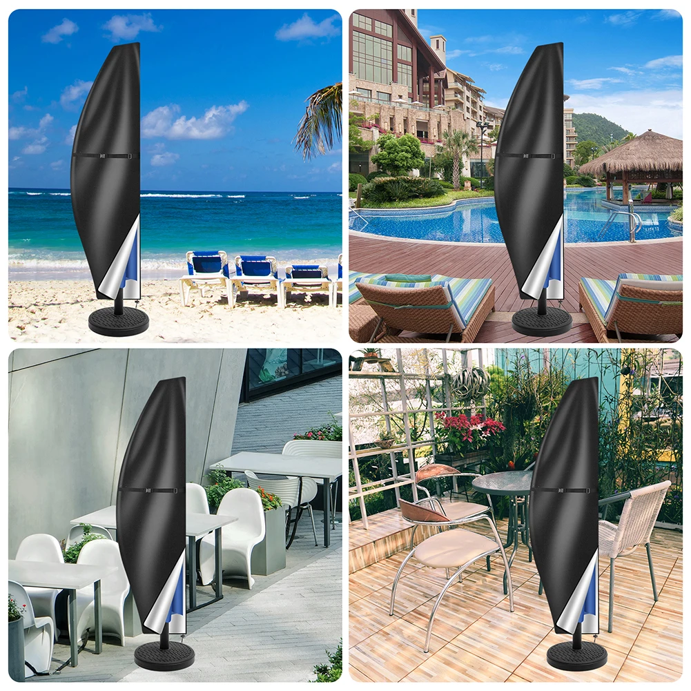 Patio Umbrella Cover Waterproof Outdoor Anti-UV Cantilever Offset Umbrella Cover Parasol Rain Umbrella Cover with Rod &Pull Ring