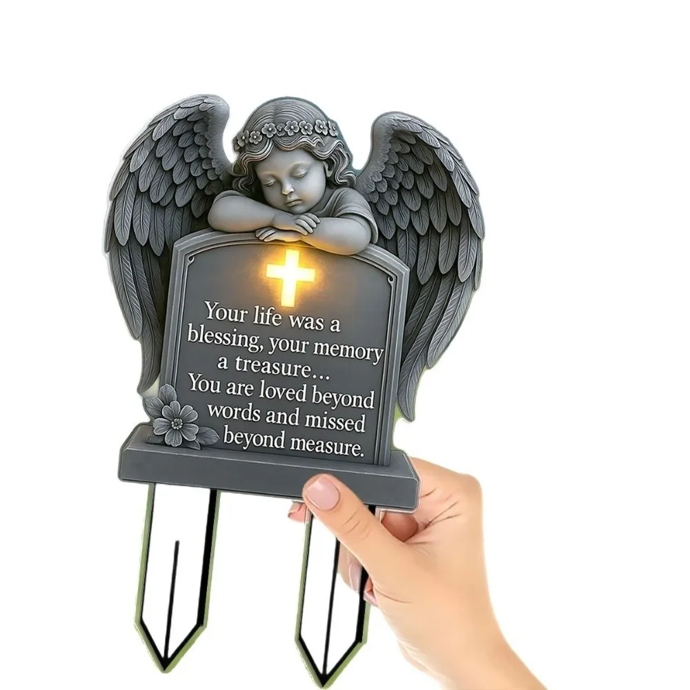 Angel Shaped Angel Garden Stake UV-Resistant Waterproof Memorial Cemetery Plaque Ground Installation Weather Resistant