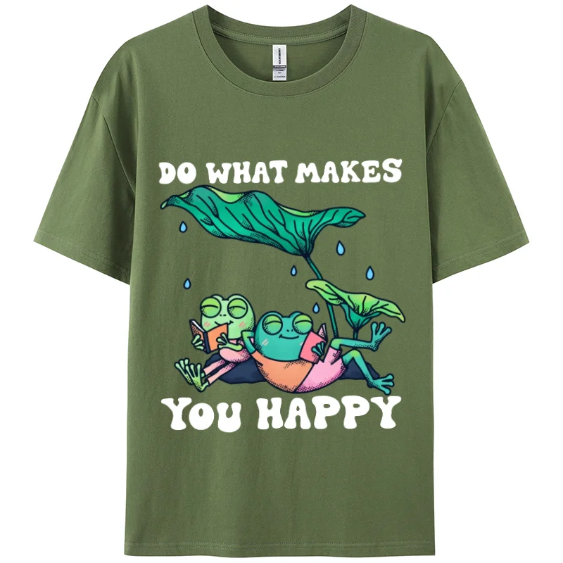 Frog Ruffle Print Women's T-Shirt Black Loose 100% Cotton Short Sleeve Sweet Casual Top Unisex Basic Women Clothing