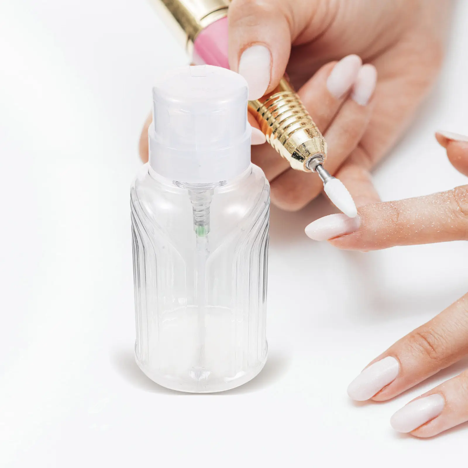 6Pcs 200Ml Refillable Press Pump Bottles Pet Nail Liquid Holder Bottles Leakproof Squeeze Dispenser for Nail Polish Remover view 2