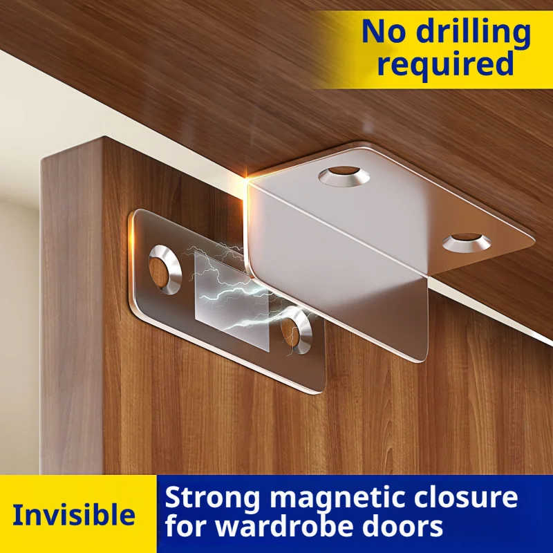 1 Pair Invisible Magnetic Door Catch Latch Drill-Free Strong Self Adhesive Seamless Release Magnet Stopper For Cabinet Sliding D