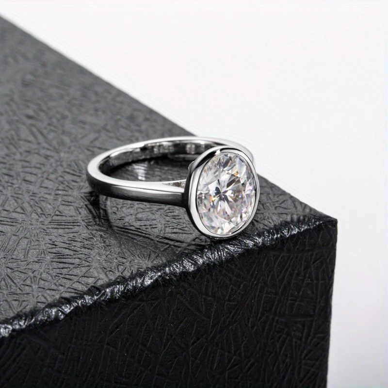 خاتم زواج من الفضة عيار 925 عيار 2 قيراط من المويسانتي البيضاوي بتصميم كلاسيكي يومي وبسيط متعدد الاستخدامات للرجال والنساء عالي الجودة #3