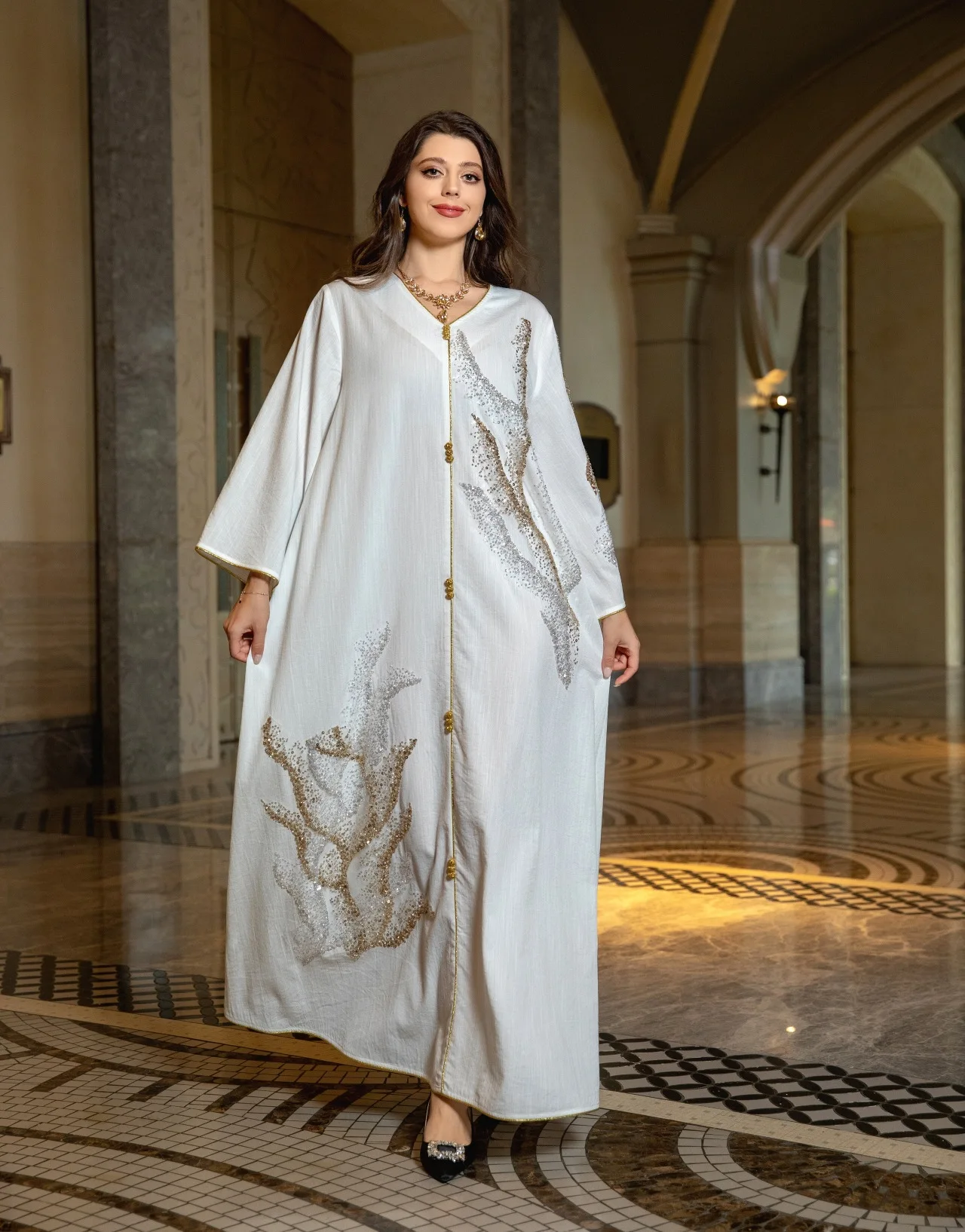 Abaya for Women 2024 Dubai Floral Embroidery Luxury Sequined Casual Loose Dress Elegant Muslim Fashion Abaya Kaftan Dress