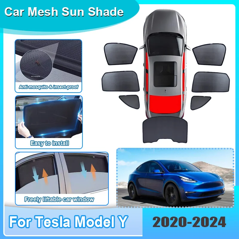 

Солнцезащитная шторка для окон автомобиля Tesla Model Y 2020-2024, затемняющая сетчатая сетка, защита от УФ-излучения, накладка на лобовое стекло, автомобильные аксессуары