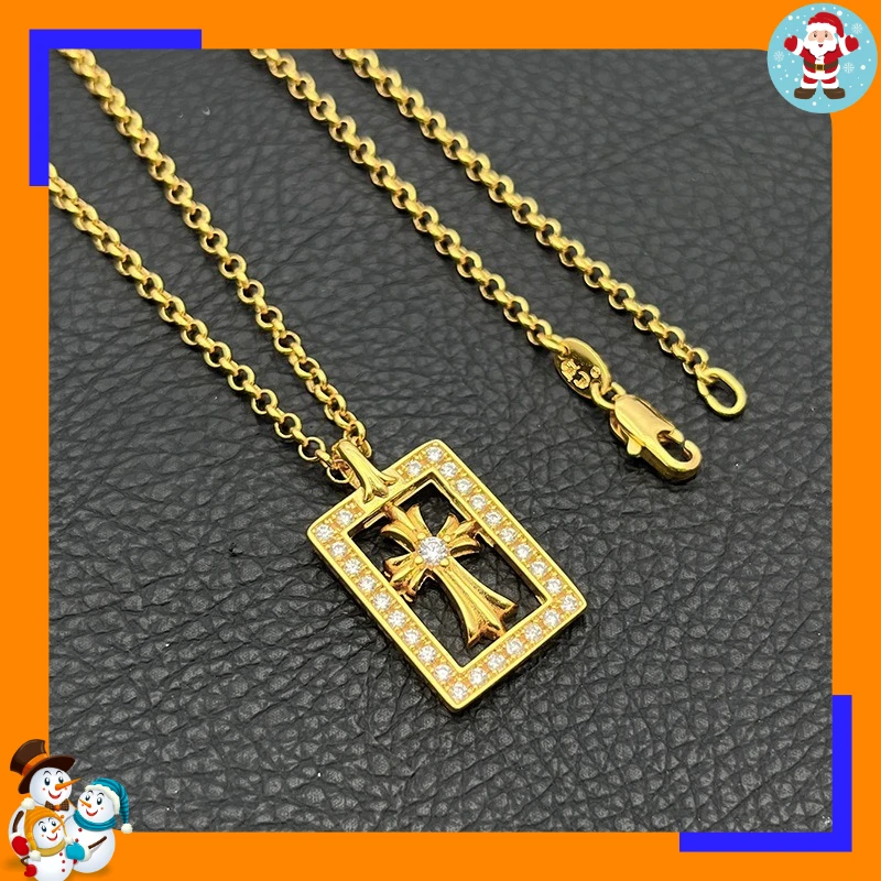 Premium Sense Gold Cross Tag Necklace Men's and Women's Diamond-encrusted Personalized Classic Pendant Sweater Chain Trendy Bran