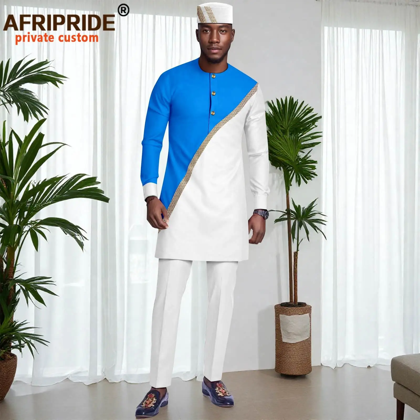 African Traditional Clothes for Men Embroidery Full Sleeve Shirts Pants and Hats 3 Pieces Set Dashiki Outfits Wedding 2516039