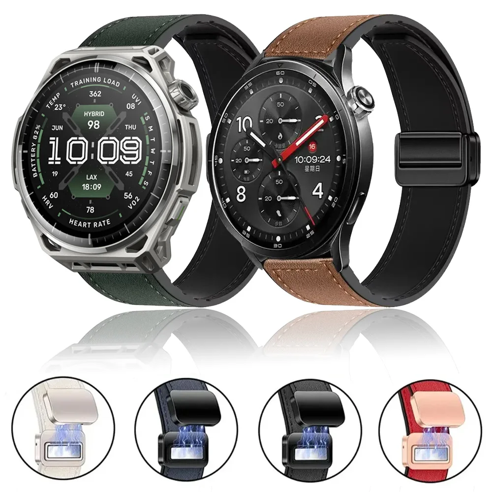 20/22mm Silicone+Leather Strap For Xiaomi Watch S5-4-3-2 Magnetic Buckle Watchband Amazfit Balance 3 2 1/Bip 6 5 Max/Helio Belt