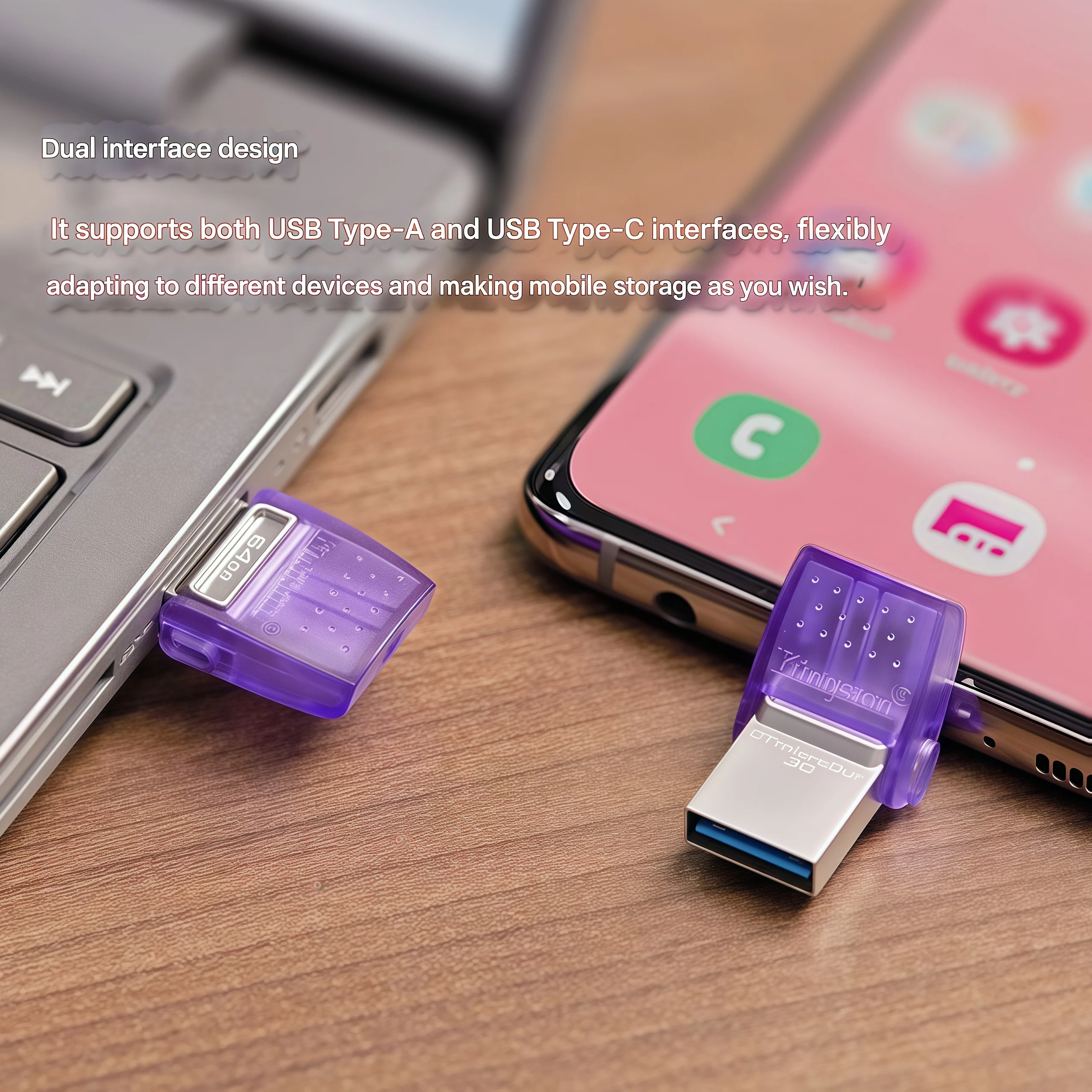 Kingston Type-C USB 3.2 واجهة مزدوجة للهواتف المحمولة وأجهزة الكمبيوتر ومحركات الأقراص الفلاش، 200 ميجابايت/ثانية، لنظام Android وApple
