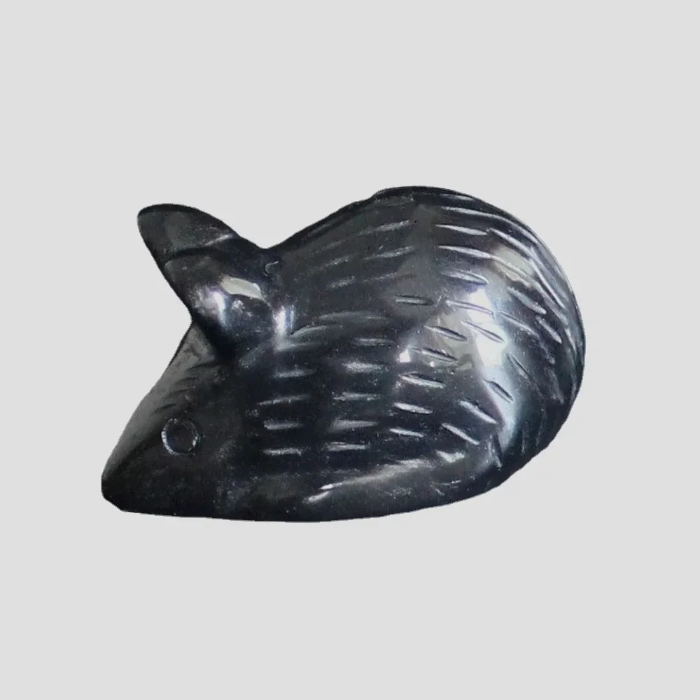 Carved gemstone crystal black obsidian mouse rat mice figurine animal carving office desk study home decor 2''