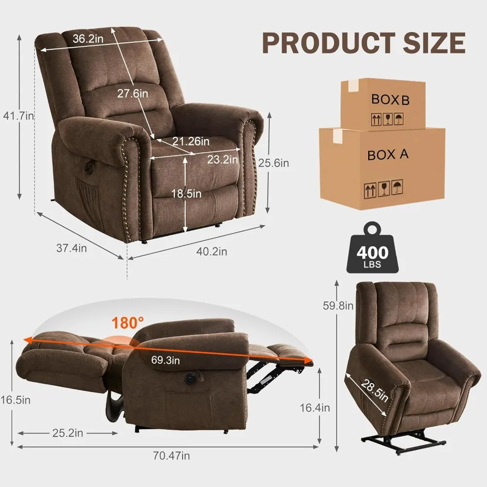 Dual Motor Lay Flat Lift Chairs Recliners for Elderly with Massage and Heat, Upgraded Chenille Infinite Position Large Sleeping