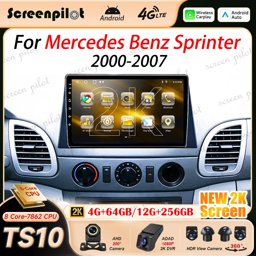 Android 16 Car Radio Stereo For Mercedes Benz Sprinter 2000 2001 2002-2007 2K QLED Multimidia Player GPS Carplay Android Auto 5