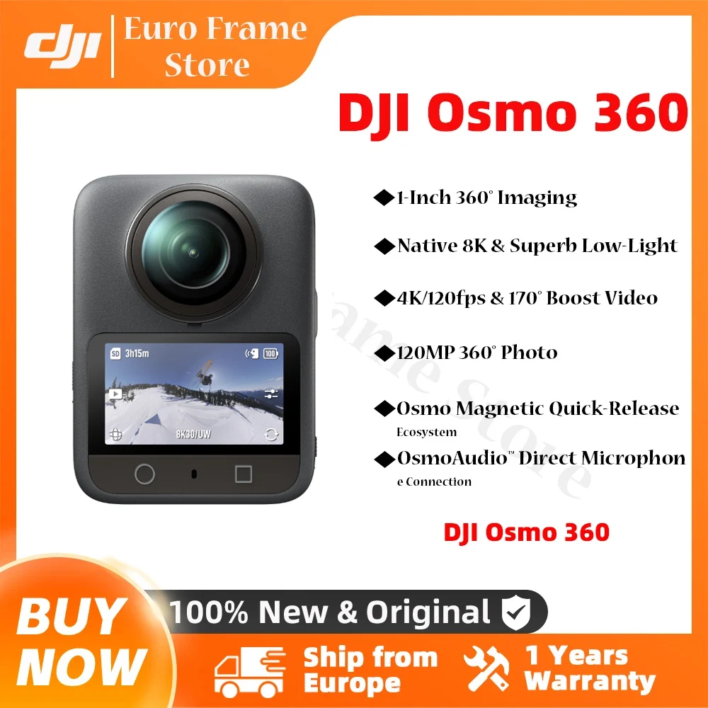 Câmera DJI Osmo 360 Standard Bundle 360 com 1 polegada ° Imagem ° Vídeo em 8K Nativo ° Foto em 120MP à prova d'água