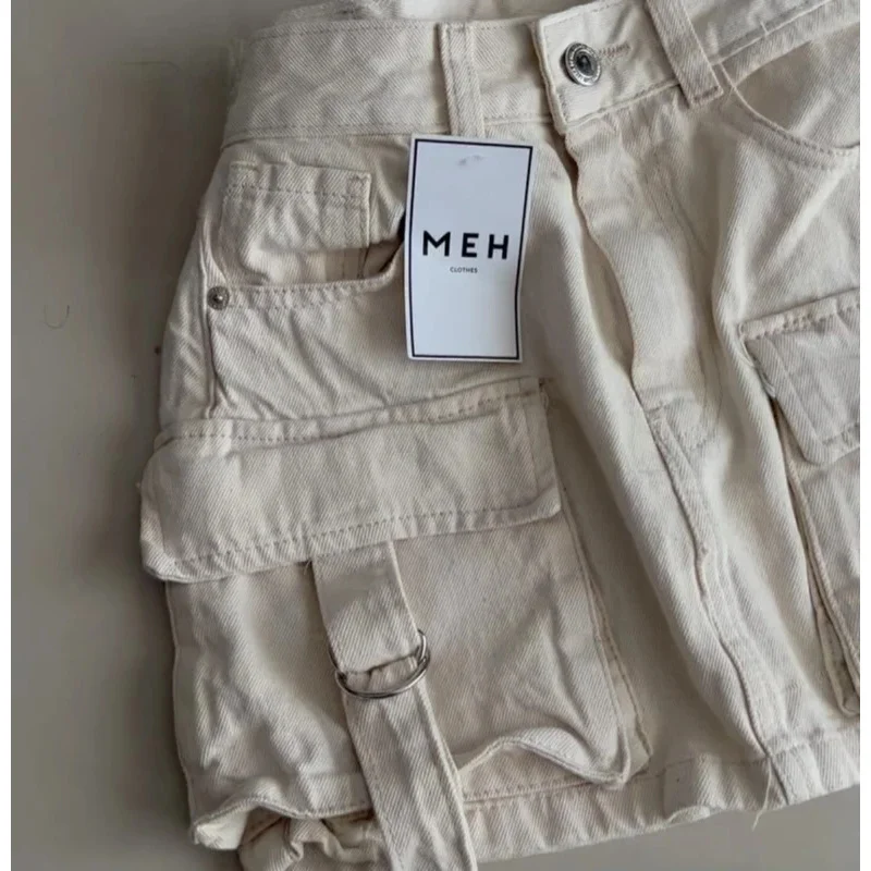 تنورة قصيرة ريترو قوطية أوف وايت موضة هاراجوكو متعددة الجيوب من قماش الدنيم تنورة منقوشة للسيدات ملابس الشارع تنورة قصيرة مثيرة غير رسمية