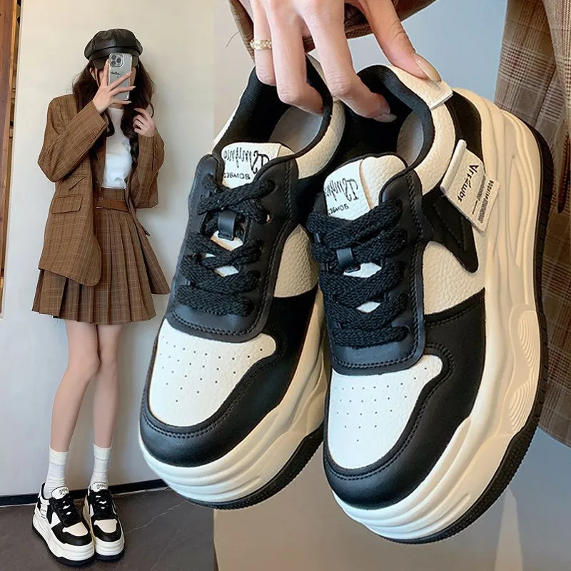 

Женские кроссовки на толстой подошве, весна-осень, новый стиль, черно-белая повседневная обувь, модная дышащая спортивная обувь