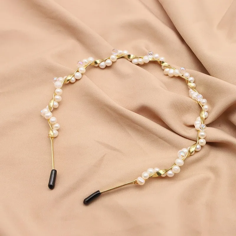 Light Luxury Natural Freshwater Pearl Headband Handmade Woven Wrap High-End Hair Accessory Jewelry Christmas Gifts for Women