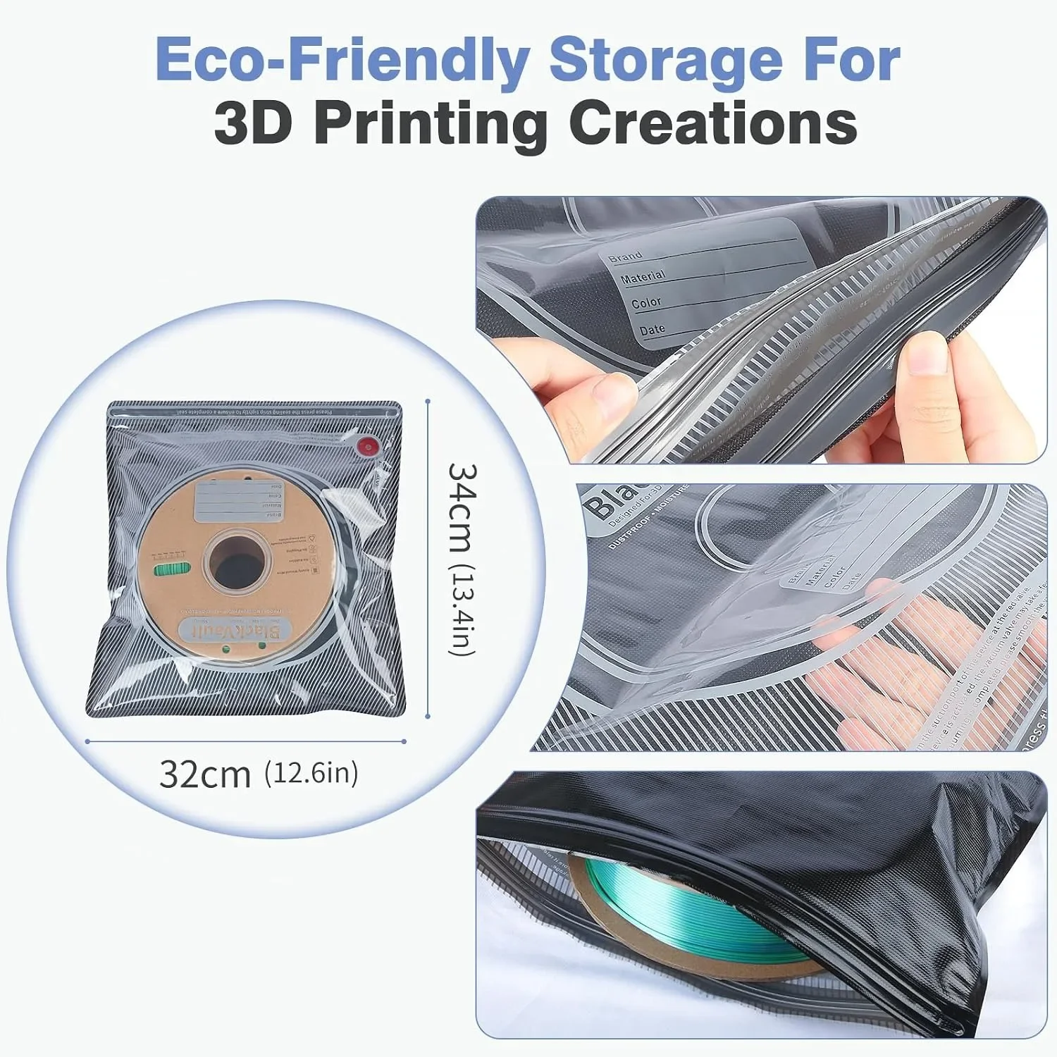 3D Filament Storage Bag Vacuum Bag Moisture Proof Sealing Bag for PLA PETG ABS TPU ASA PA PC Filament Dryer Reusable Dustproof
