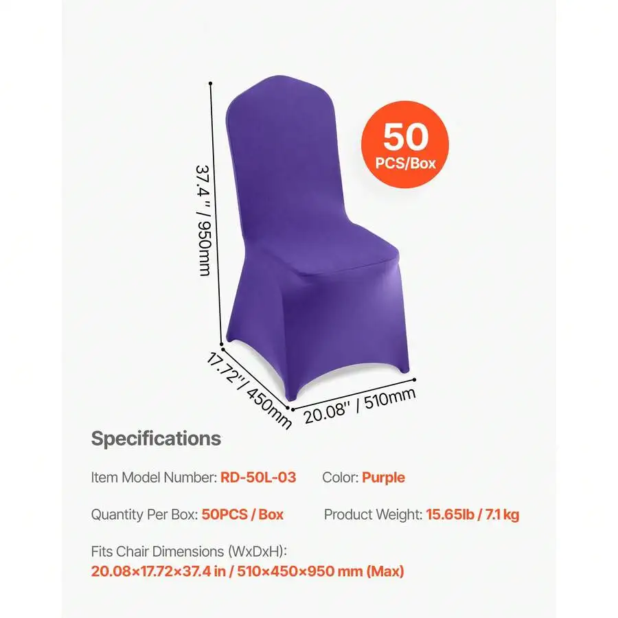 50 Pcs Purple Chair Covers, Polyester Spandex Chair Cover, Stretch Slipcovers For Wedding Party Dining Banquet Flat-Front Chair