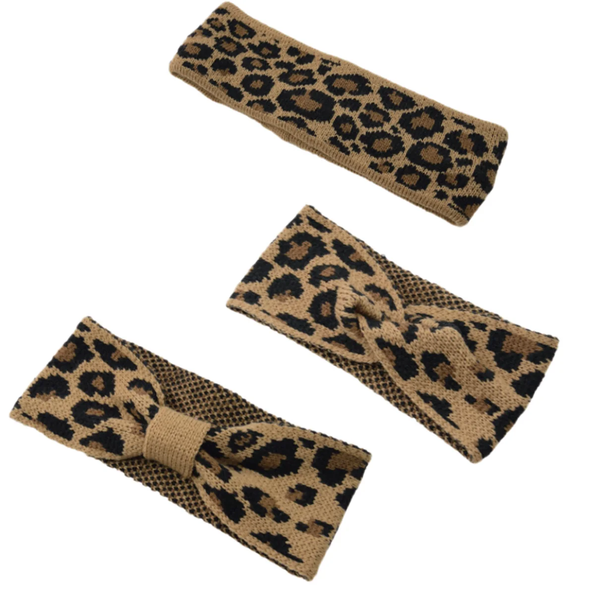 

Women's Leopard Print Coarse Knitted Headband Wide Bow Cross Sweet Cute Headband Suitable Women's Daily Wear Hair Accessories