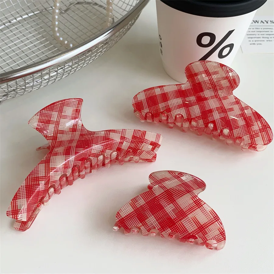 Pinza para el cabello de acetato a cuadros rojos grandes de 10,5 CM, pinzas para el cabello de estilo coreano, pinzas para el cabello de cangrejo Retro clásicas para mujeres y niñas, accesorios para el cabello