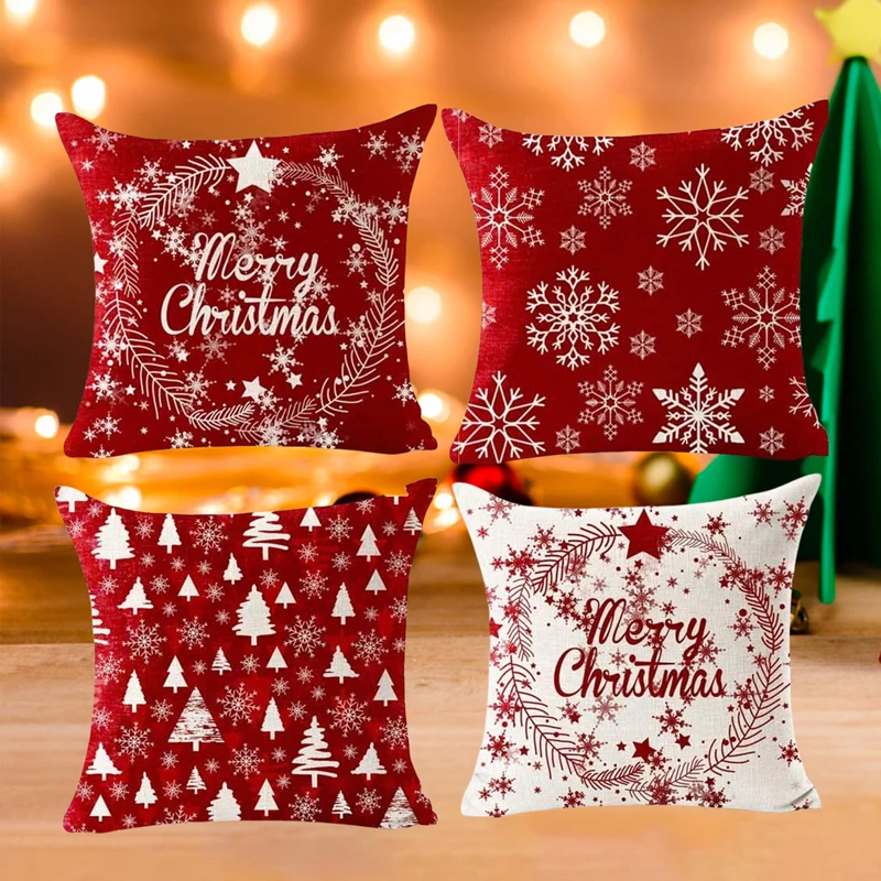 Christmas Pillow Covers Classic Snowflake Star Tree Pattern Cushion Covers Holiday Pillow Cases for Sofa, Couch, Bed image 3