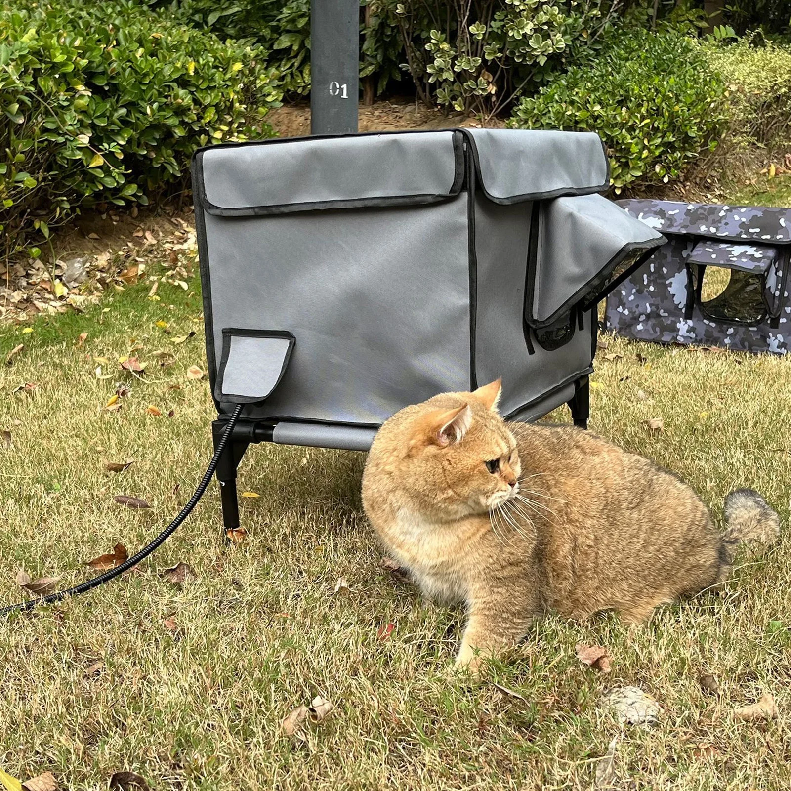 

Elevated Heated Cat House Anti Scratch Windproof Water Resistant Foldable Insulated Cat Shelter for Indoor Outdoor