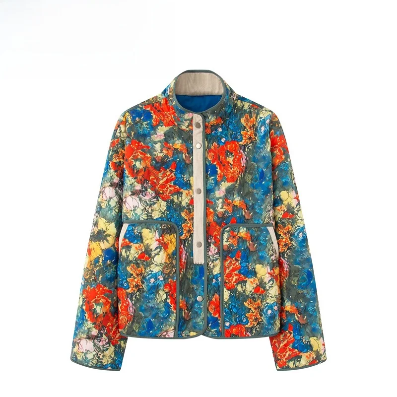 Fashionable Geometric Heart Embroidered Cotton Jacket Women's Outerwear Versatile Stylish Windproof Warm Polyester Fiber