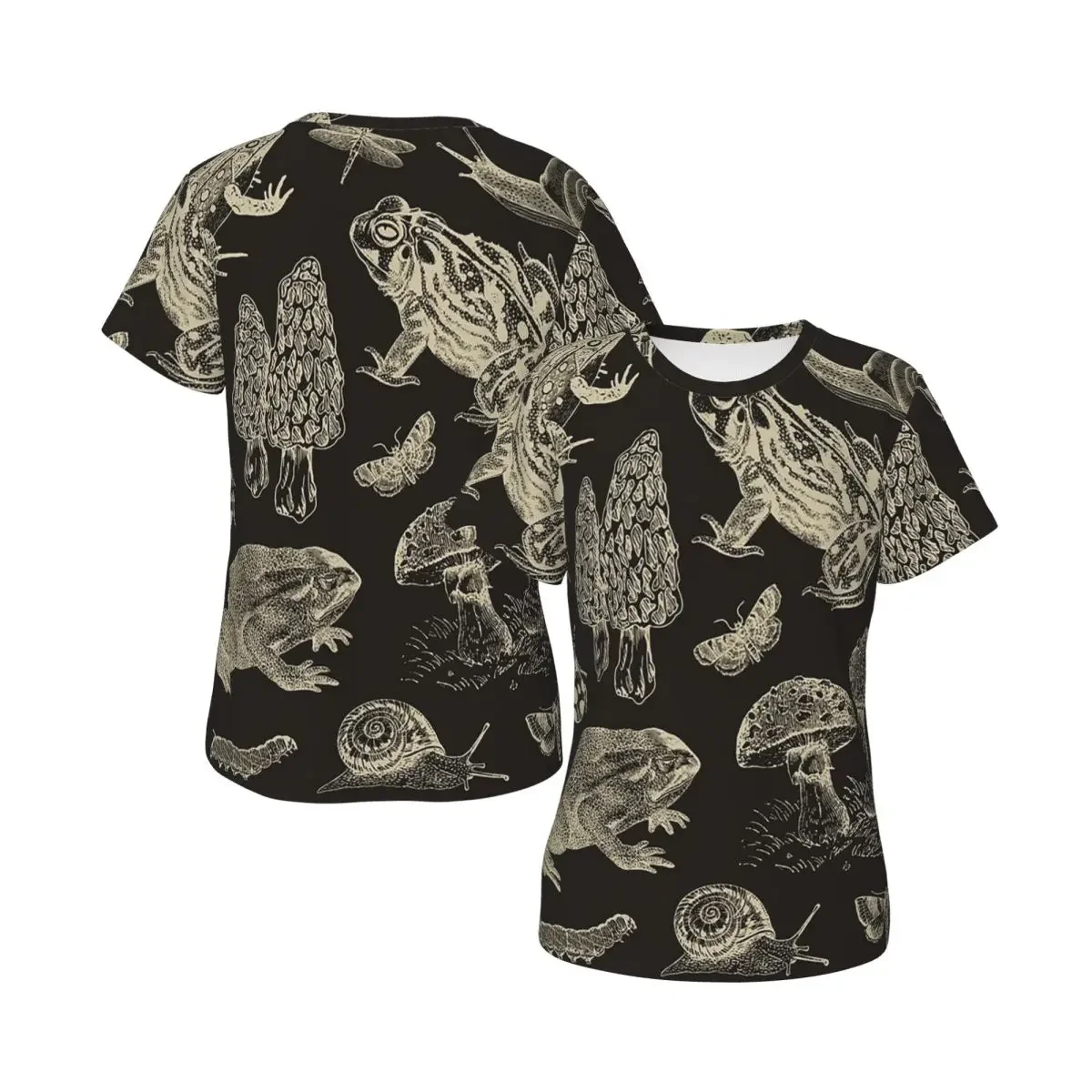 Frog, Mushroom, Snail, And Moth Insects T-Shirt for Women O-Neck Streetwear T Shirts Women's Short Sleeve Summer Clothes Tops