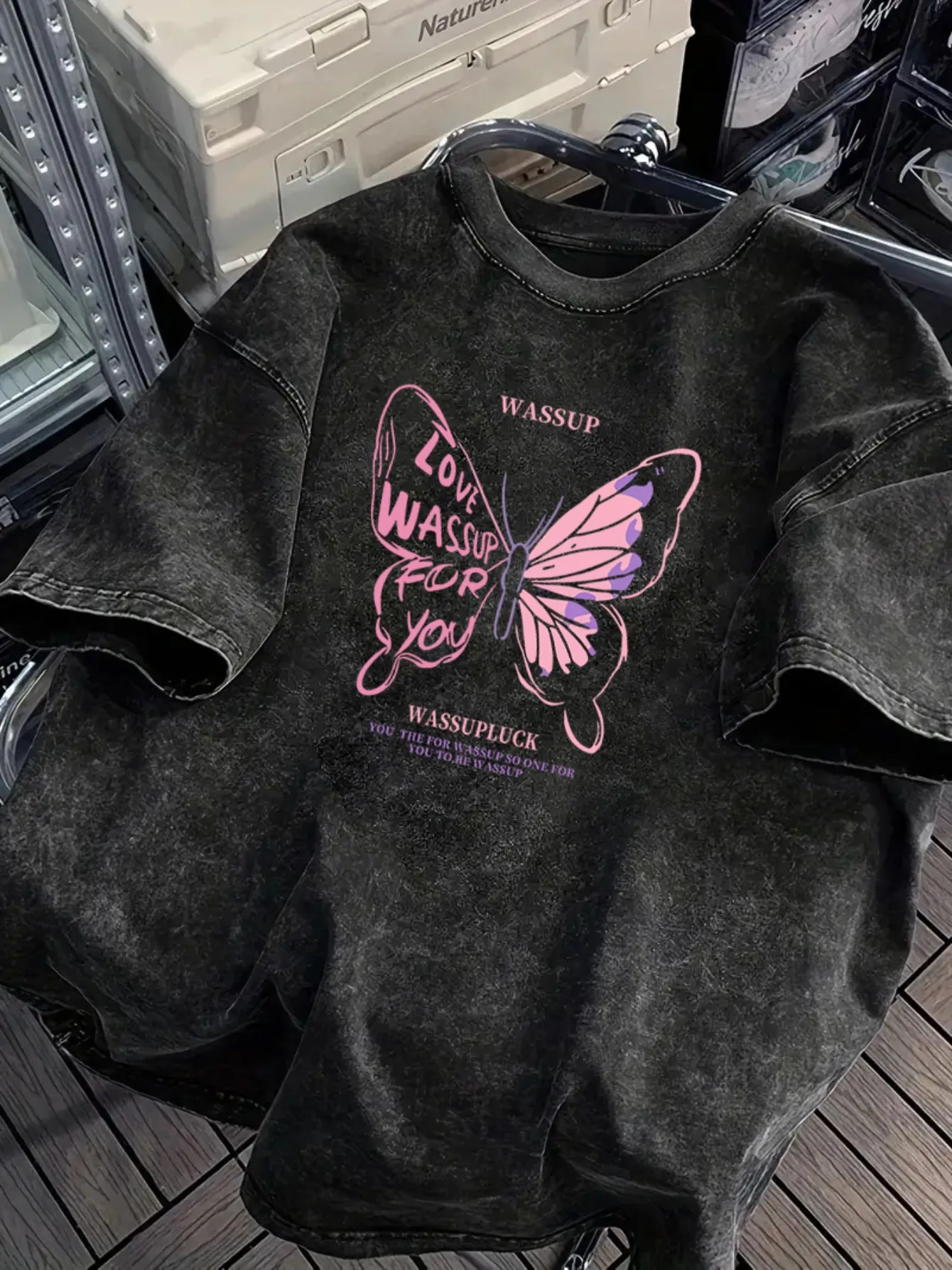 Summer 100% Cotton Men's Washed T Shirt Pink Butterfly Pattern Print Soft Fabric Street Fashion Item Suitable Daily Commuting