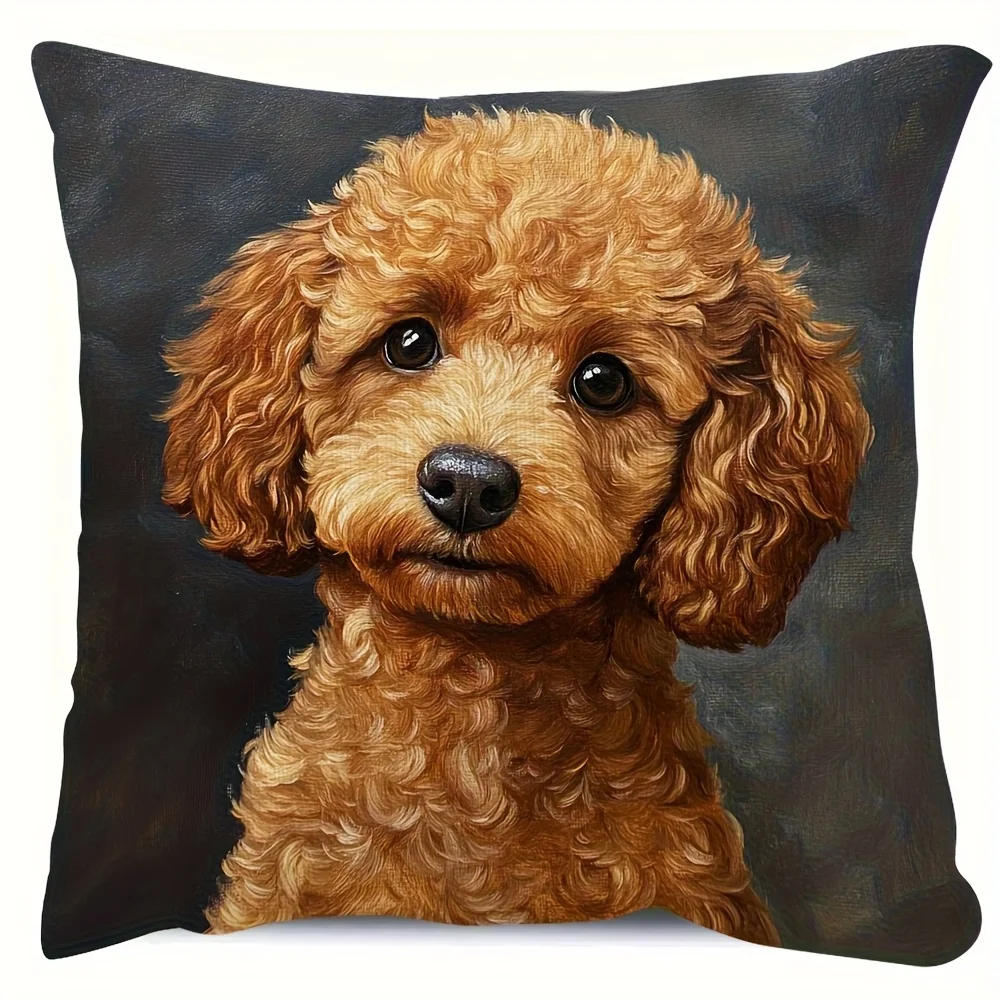 1pc Poodle Print Throw Pillow Cover,Suitable for Sofa,Bedroom,Living Room,A Heartwarming Gift for Dog Lovers