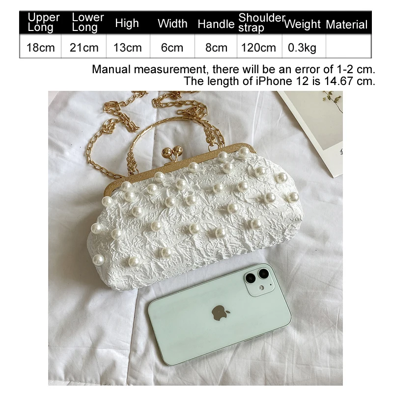 Luxury Ladies Evening Hand Bags For Women 2022 Fashion Pearled Cossbody Bag Wedding Shoulder Bags Clip Bag Female Pleated Clutch