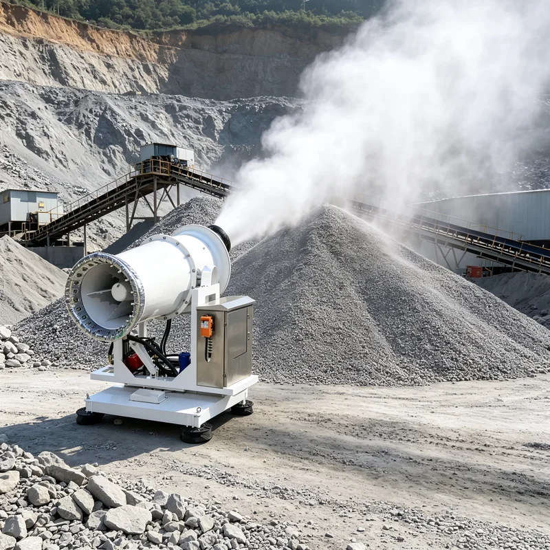 Fog Cannon Machine Mist Blower Unit Manual Operation 30m Spray Radius Mobile Wheel Base for Construction Site