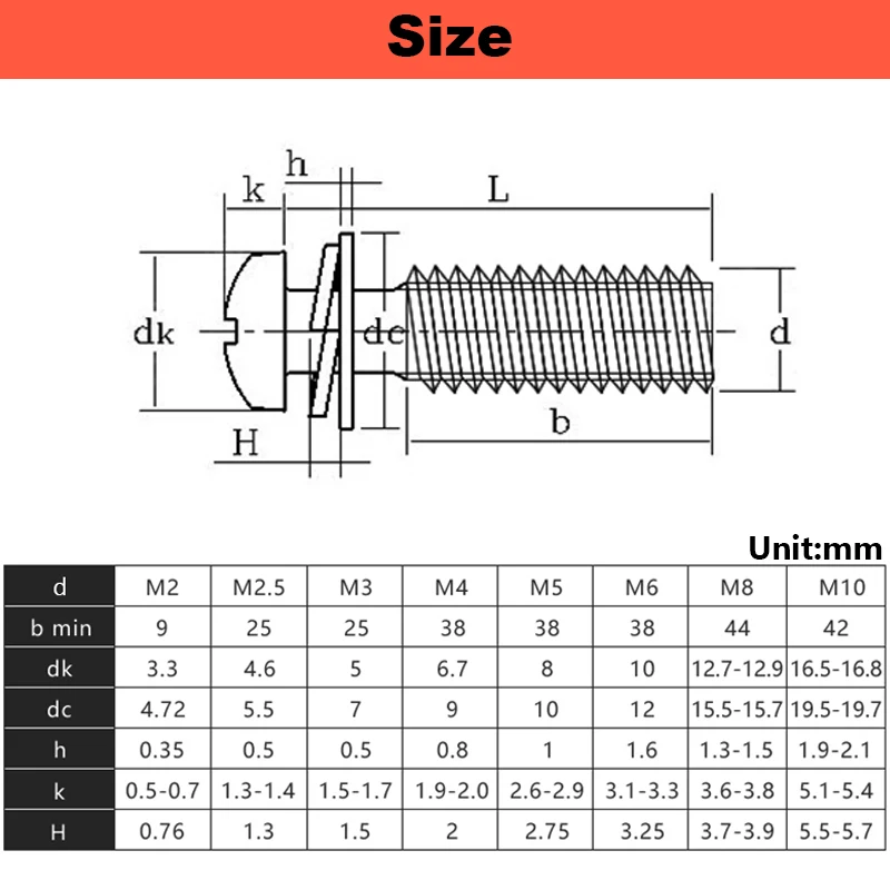 3 In1 Round Head Phillips Machine Screw with Washer/spring Washer 304 Stainless Steel Pan Head Screw Combination M1.6M2M2.5M3~M8