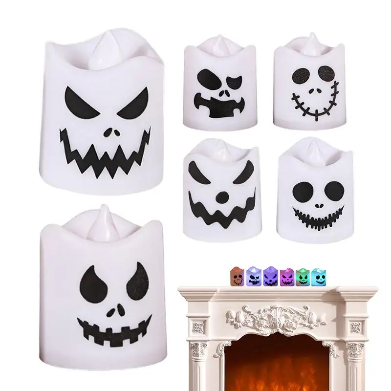 

6pcs Halloween Led Ghost Pumpkin Candle Light Glowing Lamp Halloween Party Home Bar Decoration Haunted House Horror Props