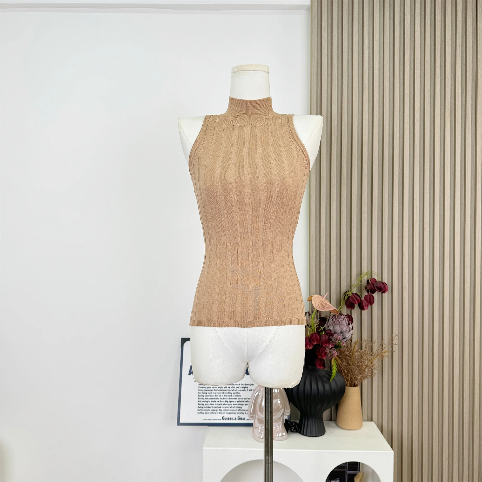 

Sleeveless Turtleneck Top Fashion Small Blouse Women New Sleeveless Show Thin Pit Strip Top Women's Suit Head T Blood Vest