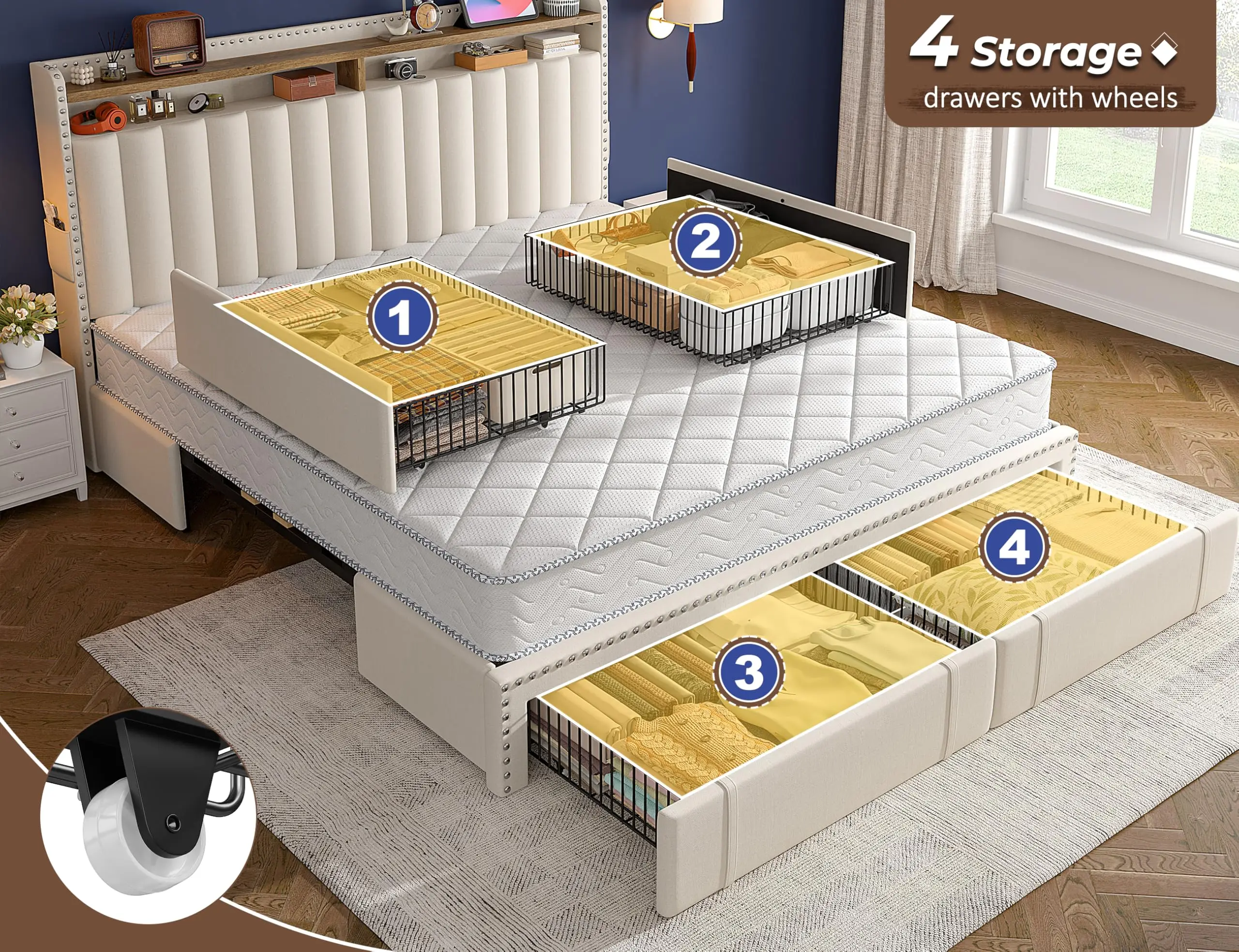 إطار سرير بحجم كينج مع 4 أدراج - مراجعة King Size Bed Frame With Storage Drawers وسعره