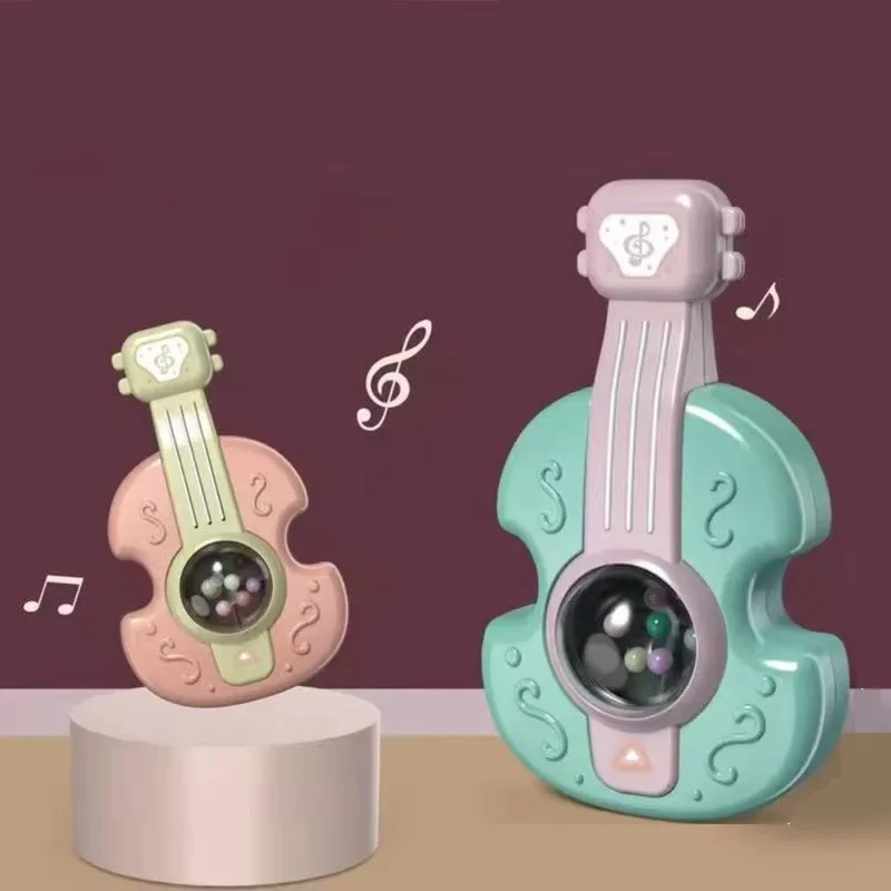 Baby Mini Guitar Early Shaking Ring Bell Baby Rattle Toys  Baby Training Educational Toy Simulated Musicial Instrument Bell