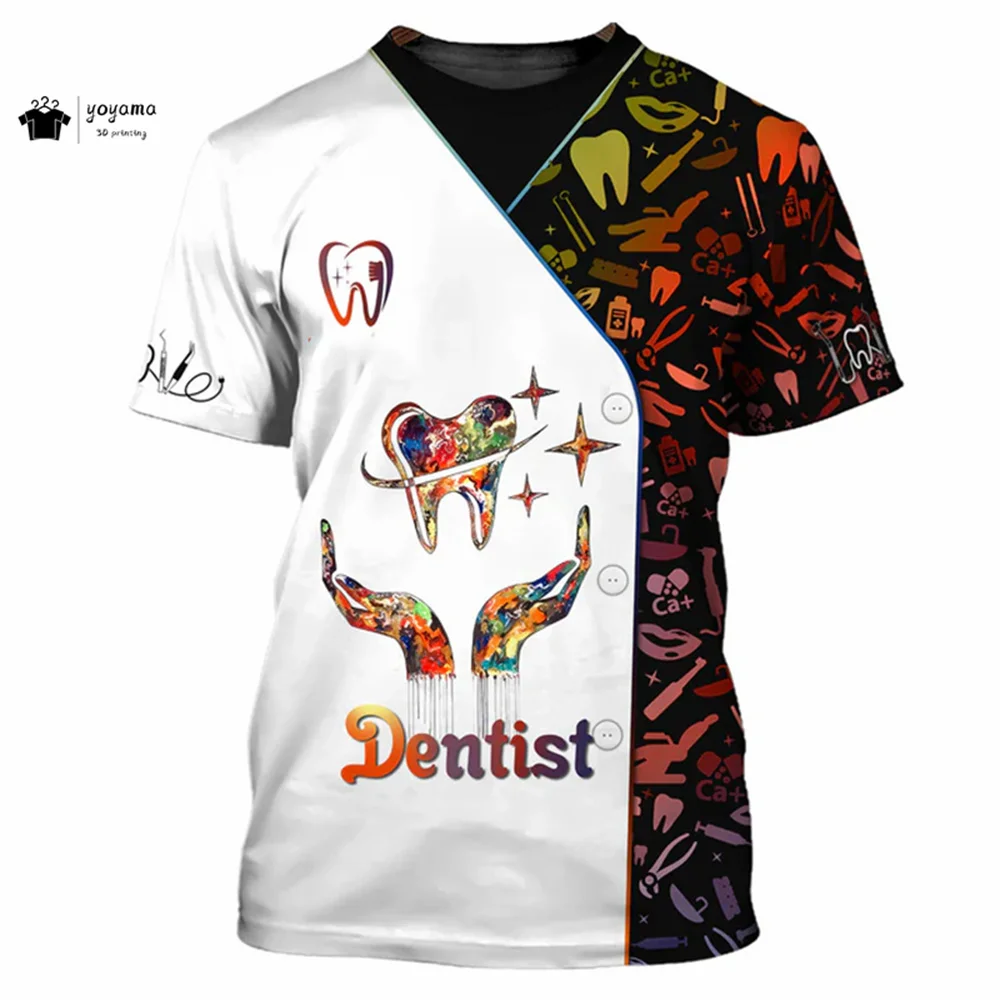 Mode männer T-Shirt 3D Druck Kurzarm T-Shirt Zahnarzt Arbeit Kleidung Sommer Casual Übergroßen T-Shirt männer Zahnarzt Kleidung – Detail 4