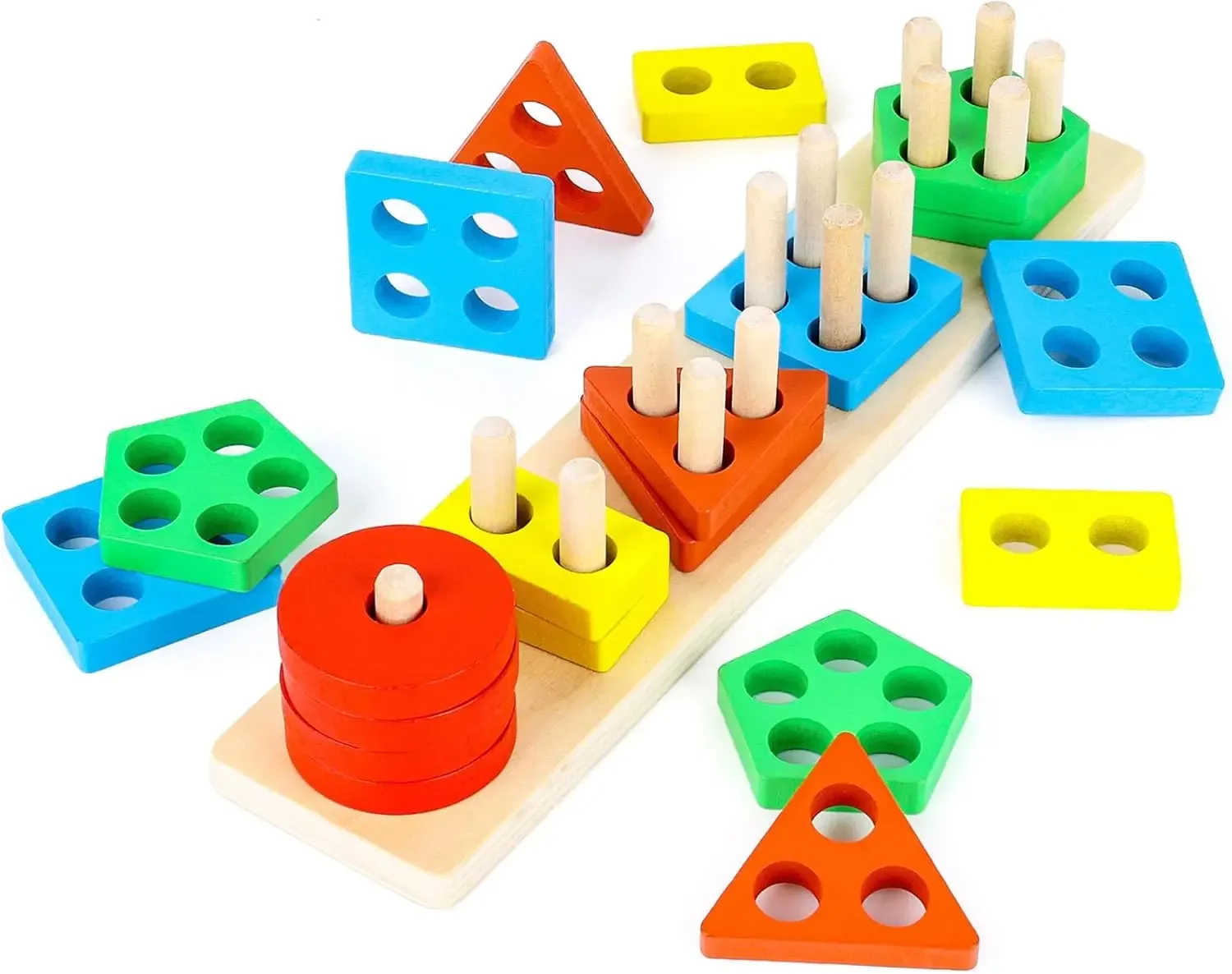 Wooden Sensory Toys for Toddlers Montessori Stacking and Sorting Learning Toy Activities Puzzles 20 PCS Medium