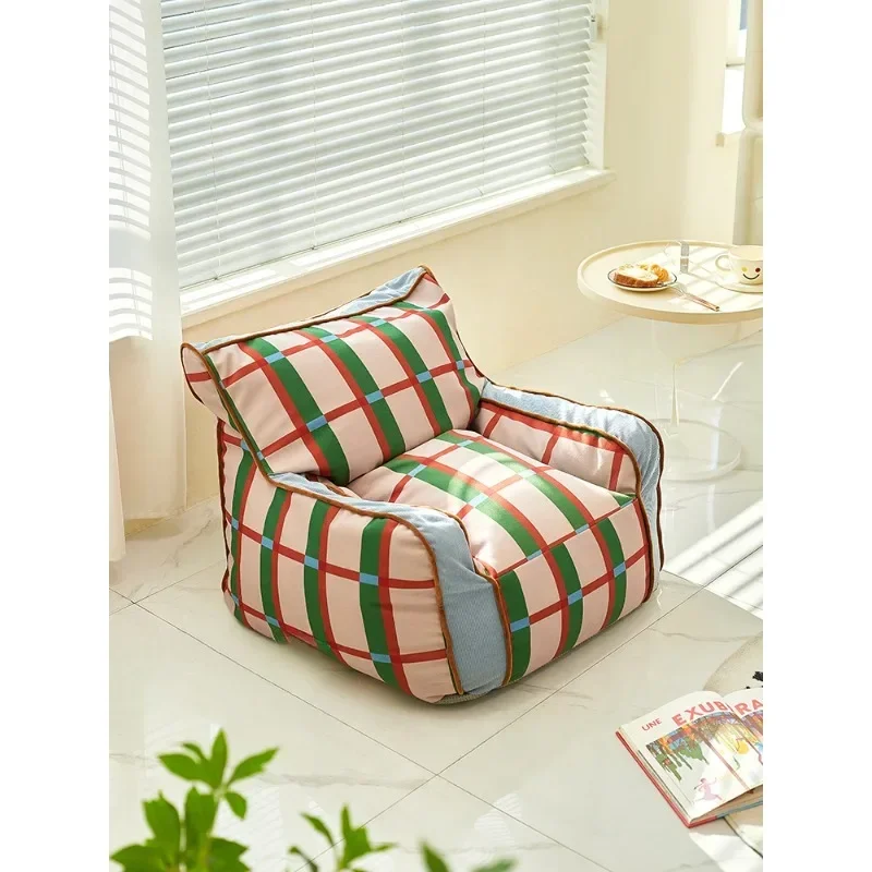 Simple retro plaid lazy sofa, Internet celebrity single bean bag back chair, living room casual tatami