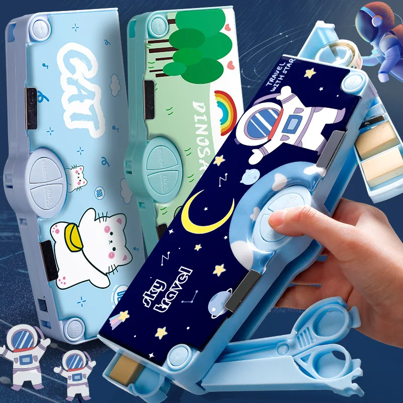 Boîte à crayons Portable d'astronaute spatial, boîte de papeterie multifonctionnelle pour enfants, boîte de rangement automatique, cadeau scolaire