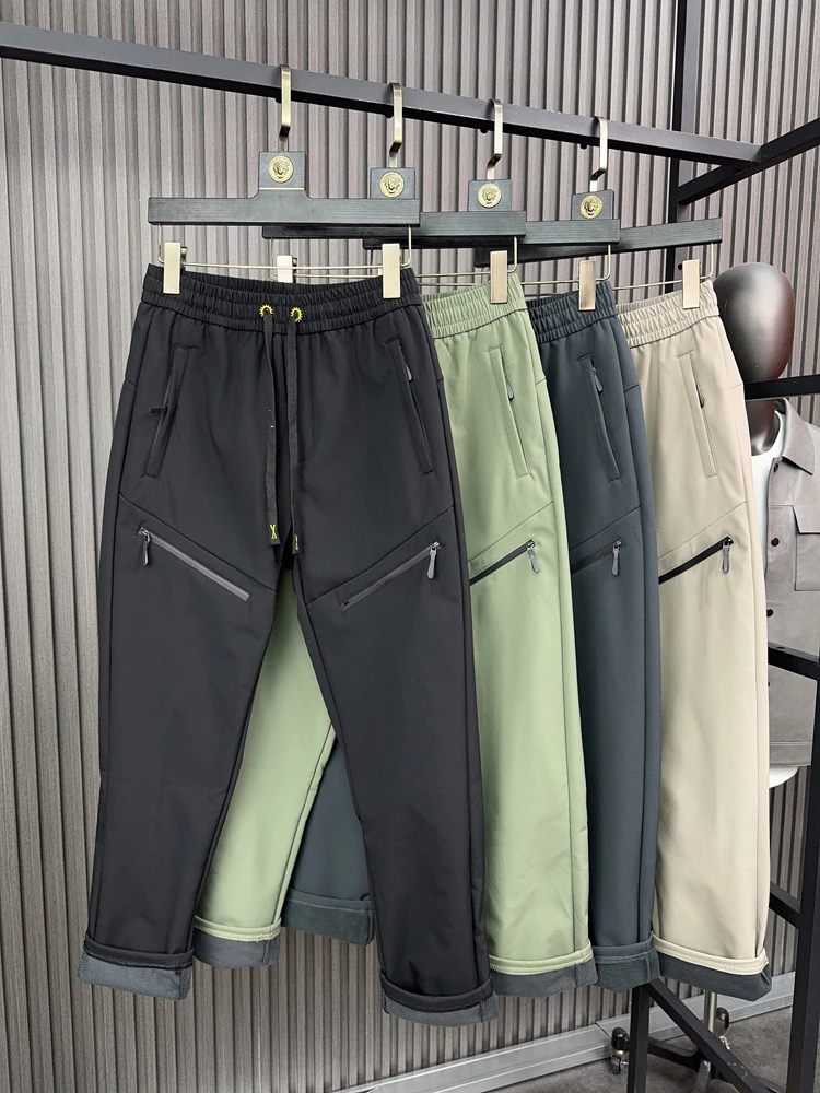 

Svip Thiened Fce Lined Cargo Pants Men's Straight Leg Warm Trousers Autumn Winter Faion Urban Sle Pure Color