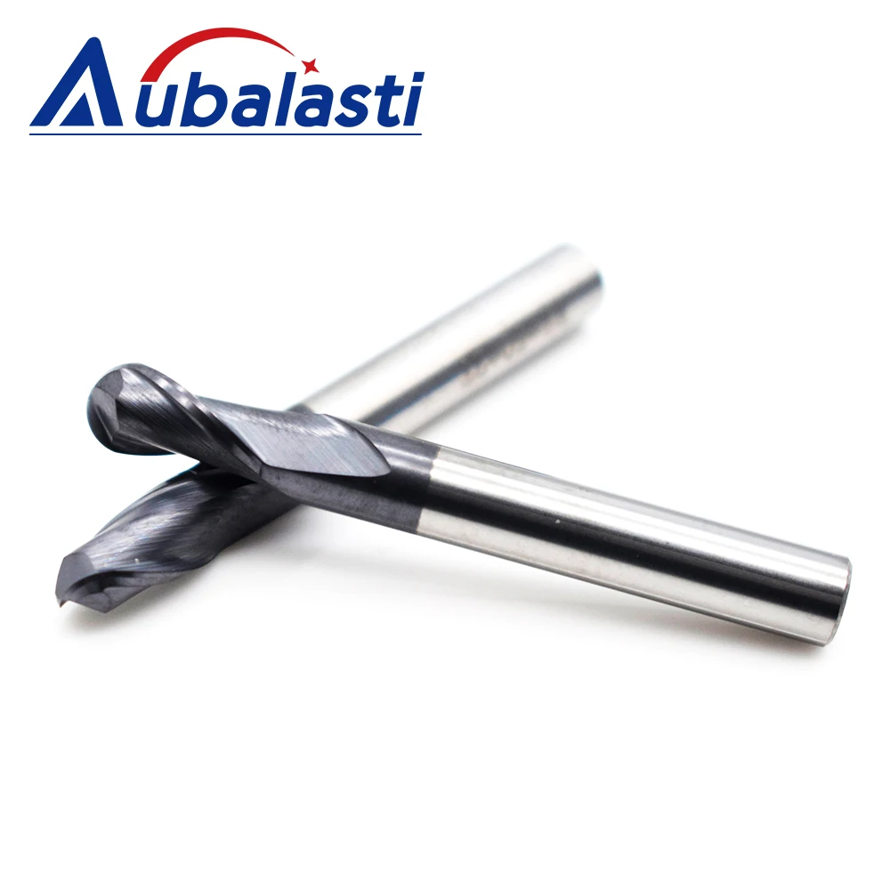 Aubalasti HRC45 2 Flutes Ball Nose End Mill Milling Cutter CNC Router Bits Tools CNC Milling Cutter Bits for Metal Cutting