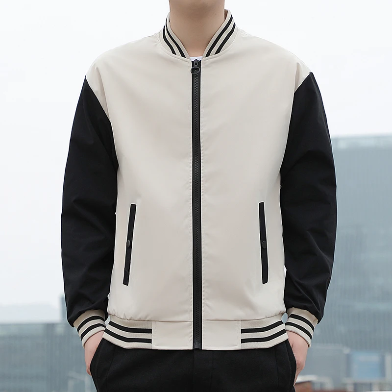 Spring and Autumn Jackets Mens Coats Baseball Collar Striped Patchwork Fashion Clothing Trends Slim Fit