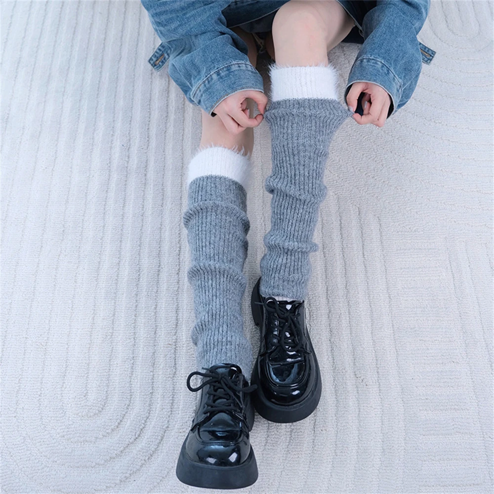 

Women Leg Warmers Color Matching Knitted Foot Cover Long Socks JK Lolita Stocking Girls Autumn Winter Warm Mid-tube Leggings New