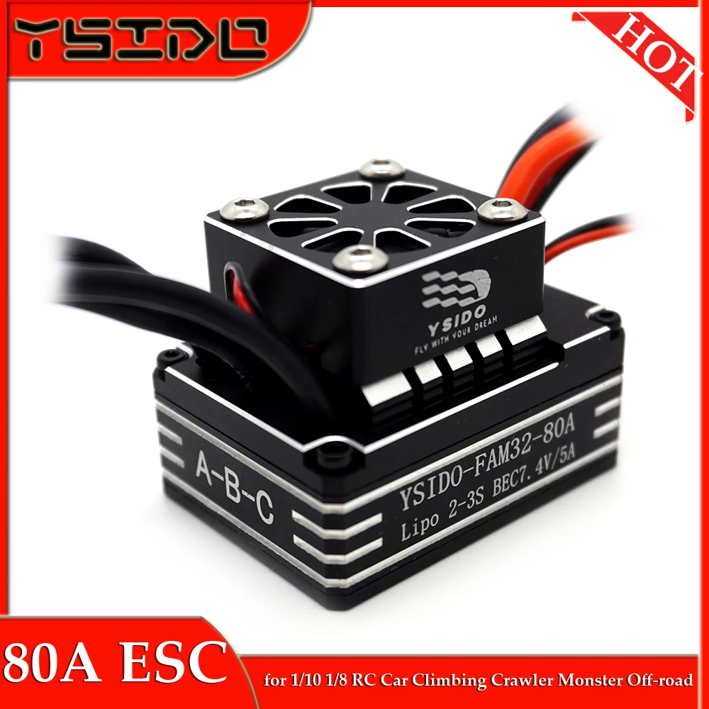 

YSIDO 80A 2-3S Brushless ESC for 1/10 1/8 RC Car Climbing Crawler Monster Off-road Vehicle 2830/3536/3542/3548 and below Motors