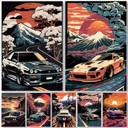 80s Retro Car Japanese Landscape Poster GTR Luxury Cars Canvas Painting HD Print Wall Art Picture Living Room Bedroom Decor