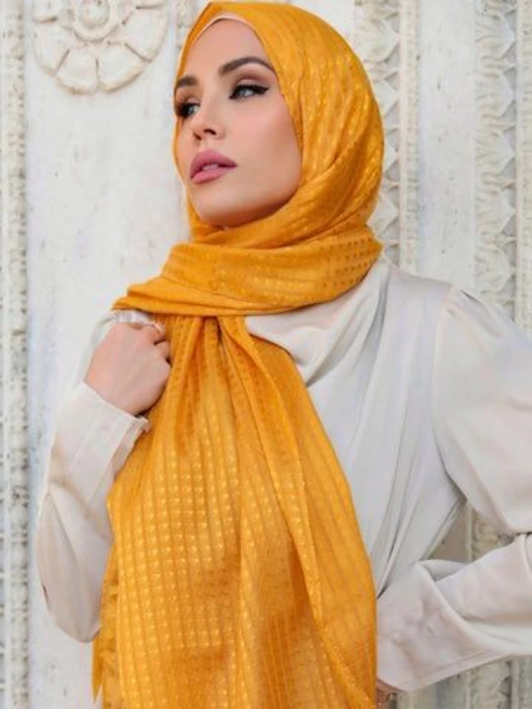 New Lattice Fringed Cotton Hijab Scarf for Muslim Women Turban  Solid Color Linen Cotton Hijabs Scarves Pashmina Bandana Tippet