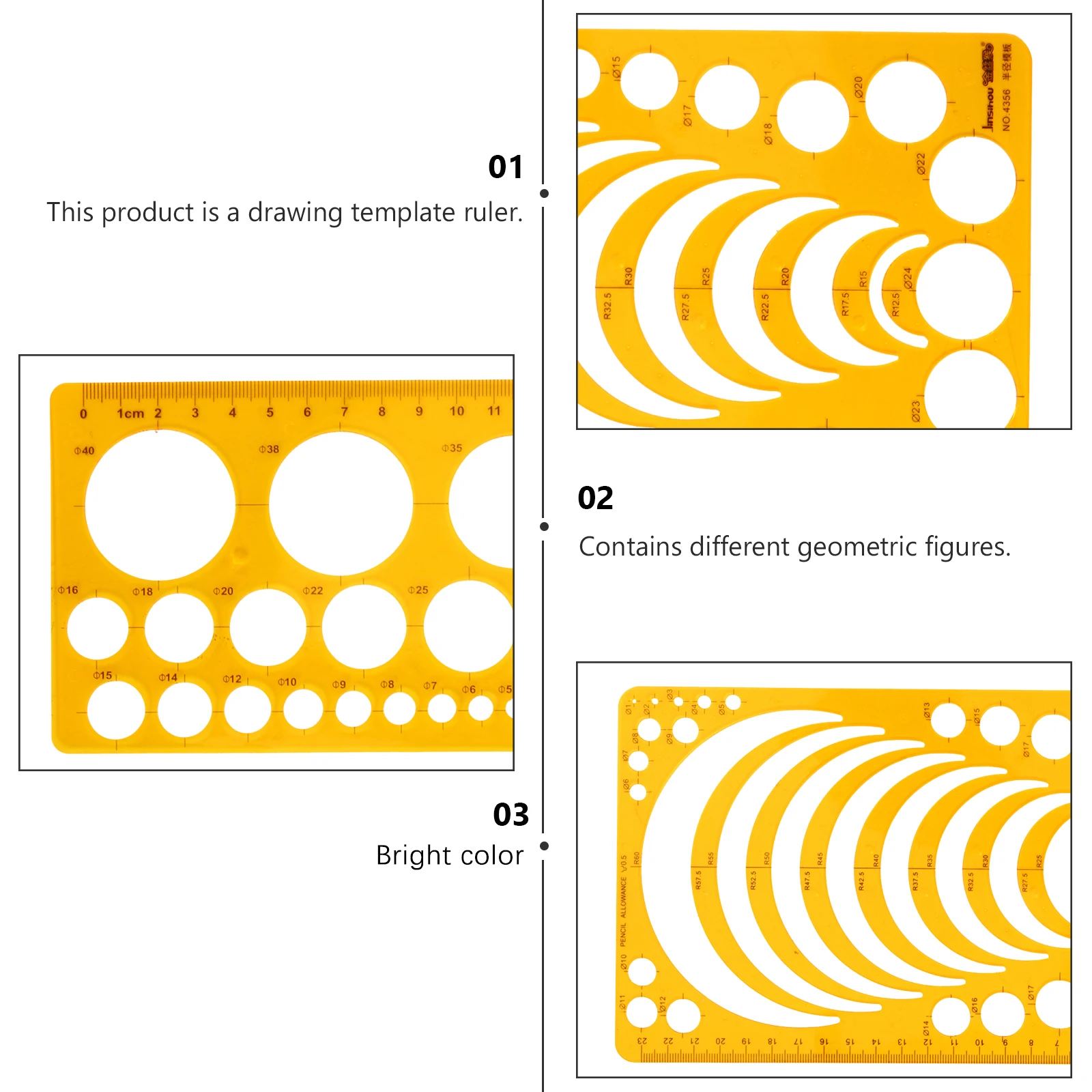 

2pcs Geometric Drawing Ruler Template Plastic Design Templates Measuring Tools Round Rulers