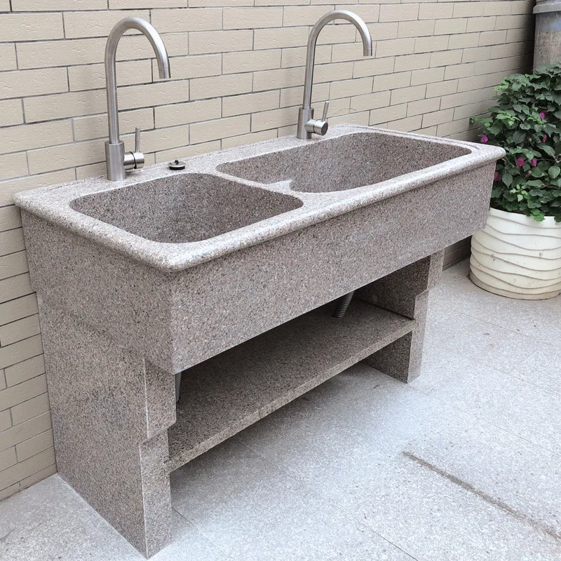 Outdoor granite stone laundry pool Balcony marble laundry sink with rubbing board laundry basin Whole stone double sink