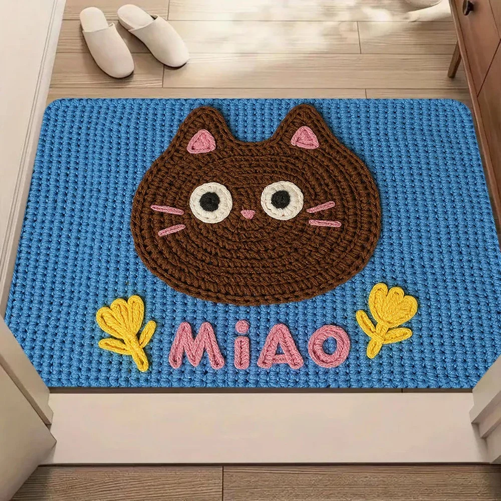 Cute Cartoon Cat Home Pattern Carpet Mat Rug Soft Non Slip Floor Mat for Living Room Bedroom Home Decoration Welcome Mat